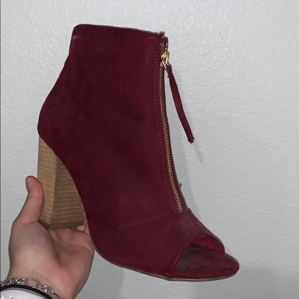 Maroon peep toe booties